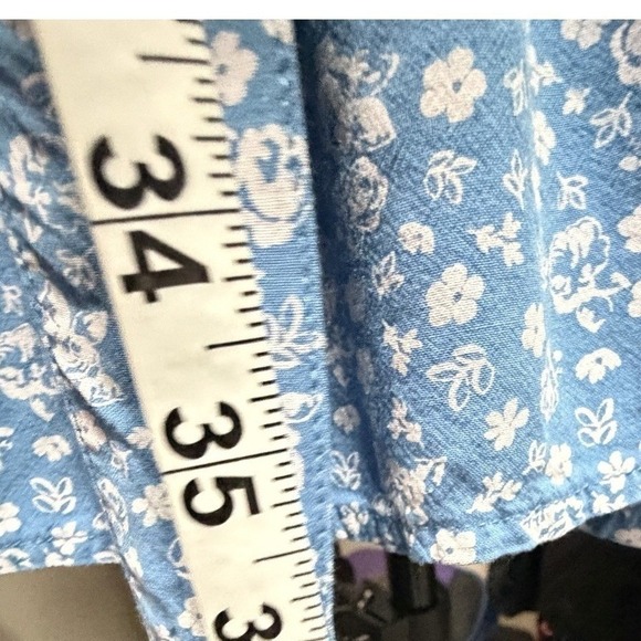 Y2K The Drop Blue White Floral Wrap Midi Dress XL Flutter Sleeve 90s Hippie Boho - Picture 6 of 6